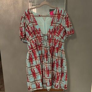 Plaid Dress with Red crawfish Print